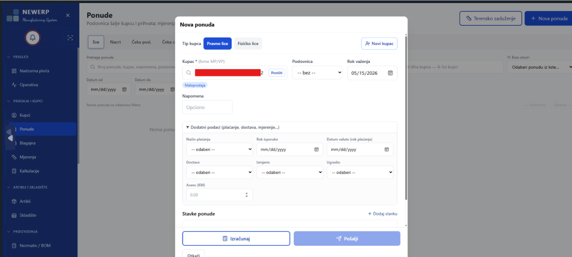NEWER-BA — forma nove ponude